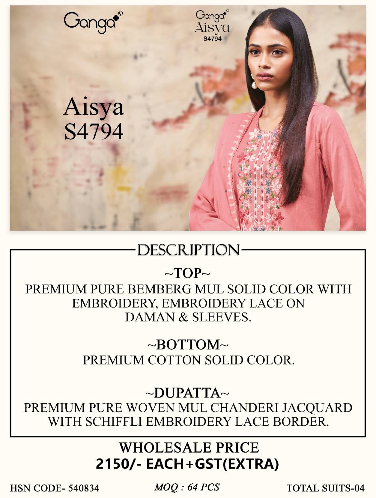 AISYA 4794 SERIES BY GANGA FASHION Beautiful Colourful PURE BEMBERG Dresses At Wholesale Price